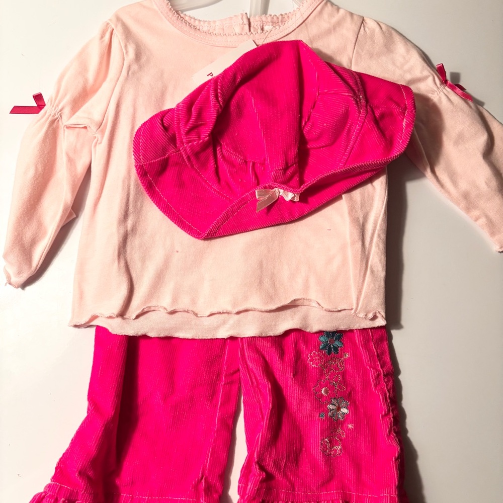 Pink Girls Three Piece 6-9 Months, Floral Accents With Hat Fisher-Price
